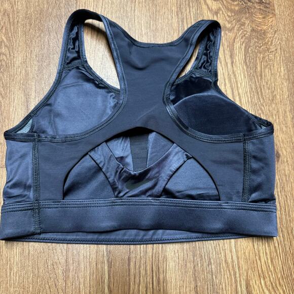 Nike Womens Dri Fit Mesh Cut Out Dark Gray Sports Bra Size Small Swoosh - Picture 2 of 10